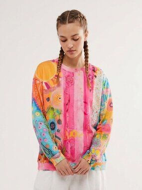 Unbranded Sweatshirt Pink Colorful Floral Hippie Sunshine L NWOT